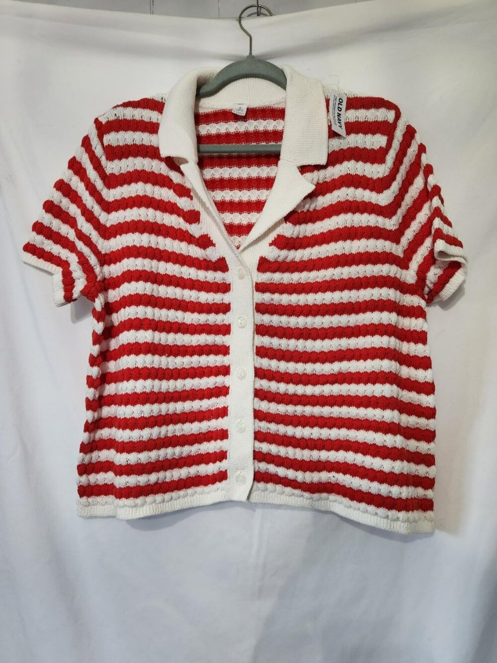 NWT Old Navy - Red & White Striped Knit Polo Cardigan 2X